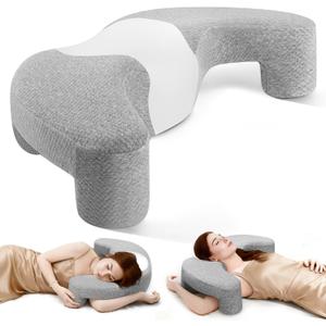 Side Sleeper Pillow with Arm Channel for Shoulder, Neck & Rotator Cuff Pain Relief, Memory Foam Cervical Neck Pillow Also Comfortable for Back Sleepers (Gray & White)