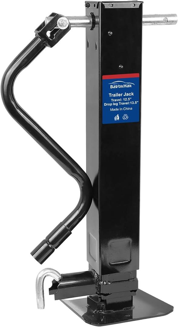 12000 LBS Heavy Duty Weld-On Square Tube Trailer Jack, 12-1/2" Lift 13-1/2" Drop Leg Travel, Side Pull Pin, Black
