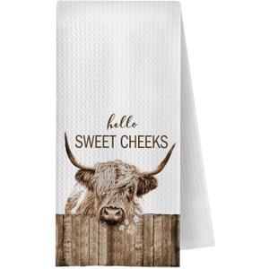 Highland Cow Bathroom Kitchen Towels - Hello Sweet Cheeks Western Bathroom Kitchen Decor,Farmhouse Western Cow Decorative Hand Towels 16x24, Funny Hand Towels
