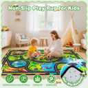 Kids Rug, 4x6 Ft Animal Car Rugs for Kids Toy Cars, Extra Thick (0.4in) - Non-Slip Zoo Road Rug Mat Carpet for Playroom & Bedroom, Educational Learning & Game Area