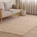 HOMEMONDE Hand Woven Jute Cotton Area Rug 6' x 9' ft Rectangle Natural Farmhouse Rug - Rustic Vintage Boho Decor Rug for Living Room, Bedroom, Dining Room