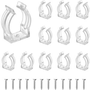 MECCANIXITY T6 U Clips Holder Bracket Fluorescent Tube Light Fixture Plastic Pipe Clamps with Screws for LED Bulbs Ceiling Lamp, Clear, Pack of 12