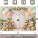 ZTHMOE Fabric 7x5ft Spring Easter Photography Backdrop White Rusitc Wood Door Rabbit Colorful Eggs Flowers Balloons Background Kids Family Party Decorations Photo Props