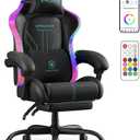 GTPLAYER Gaming Chair, Computer Chair with RGB LED Lights, High Back Ergonomic Chair for Adults with Footrest, Reclining Office Chairs, Linkage Armrest, Blue