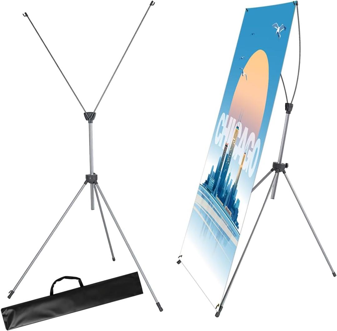 4 Pack X Frame Banner Stand Fits Banner Adjustable Size Width 23" to 32" and Height 63" to 78" with Portable Travel Bag, Customize Stand for Tradeshow, Market, Store, Display, Event, Birthday & Party,Silver