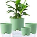 Plant Pots Indoor 4 Packs Self Watering Pots for Indoor Plants 7.4/6.3/6.3/4.9 inchs, African Violet Pots Planter with Visible Reservoir Self Watering Planter for Herb, House Plant Planting (Green)