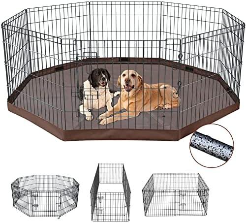 NEZUC Foldable Silver Metal Dog Exercise Playpen Gate Fence Dog Crate 8 Panels 30 Inch Height Puppy Kennels with Bottom Pad for Animals Outdoor Indoor (with Bottom pad, 8 Panels 30" H)