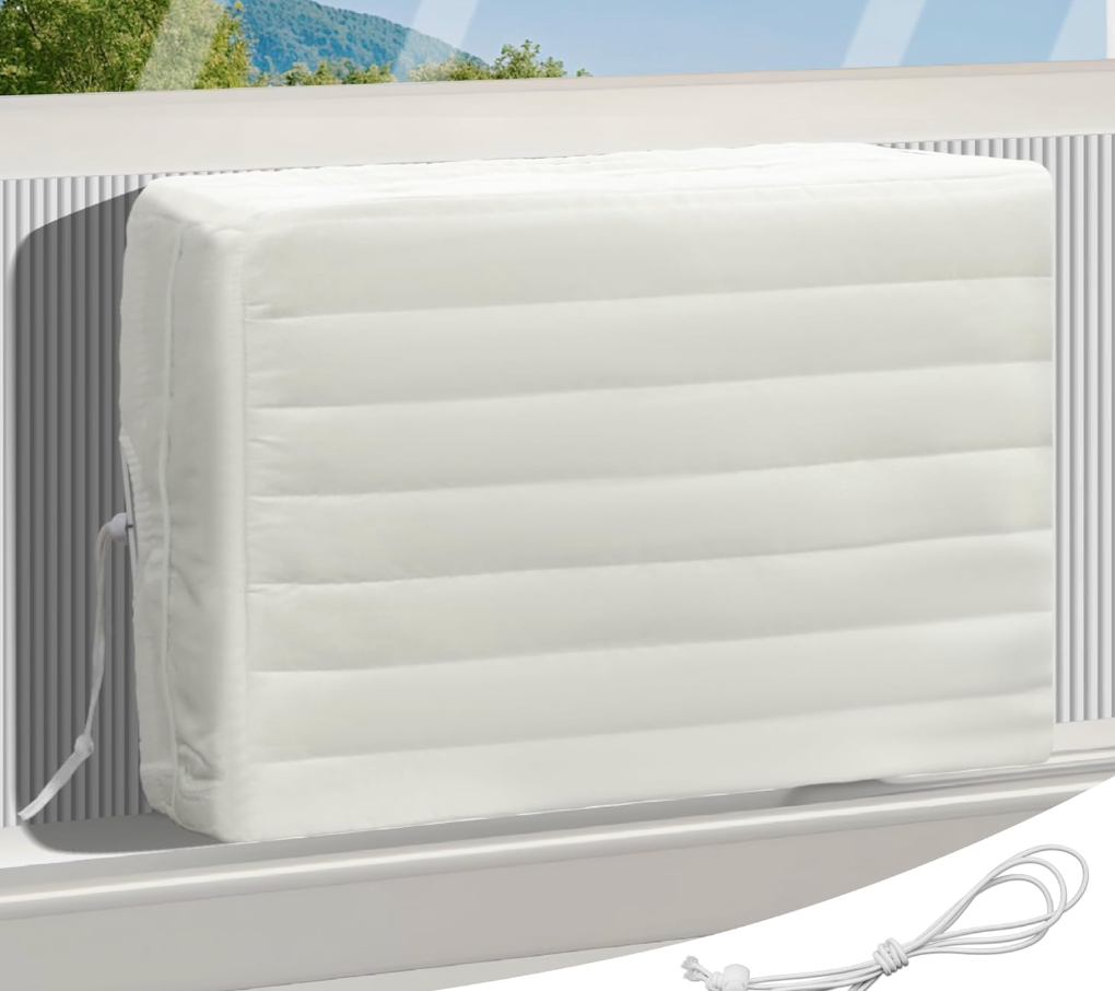 Air Conditioner Covers for Inside, Insulated Airconditionercover for Winter, Window AC Cover with Drawstring Double Insulation, Wall airconditioner Winter cover, White, M 21" x 15" x 3.5"