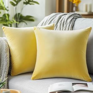 QUORGVES Yellow Velvet Pillow Covers 20x20 Inch Set of 2, Soft Solid Decorative Square Throw Pillow Covers, Decor Cushion Covers for Bed Sofa Couch Bedroom Living Room - Spring Summer Light Lemon