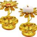 2 Pcs Lotus Candle Holders Metal Gold for Diwali Lotus Ghee Candle Stand Indian Decorations Oil Lamps for Buddha Temple Home Decor