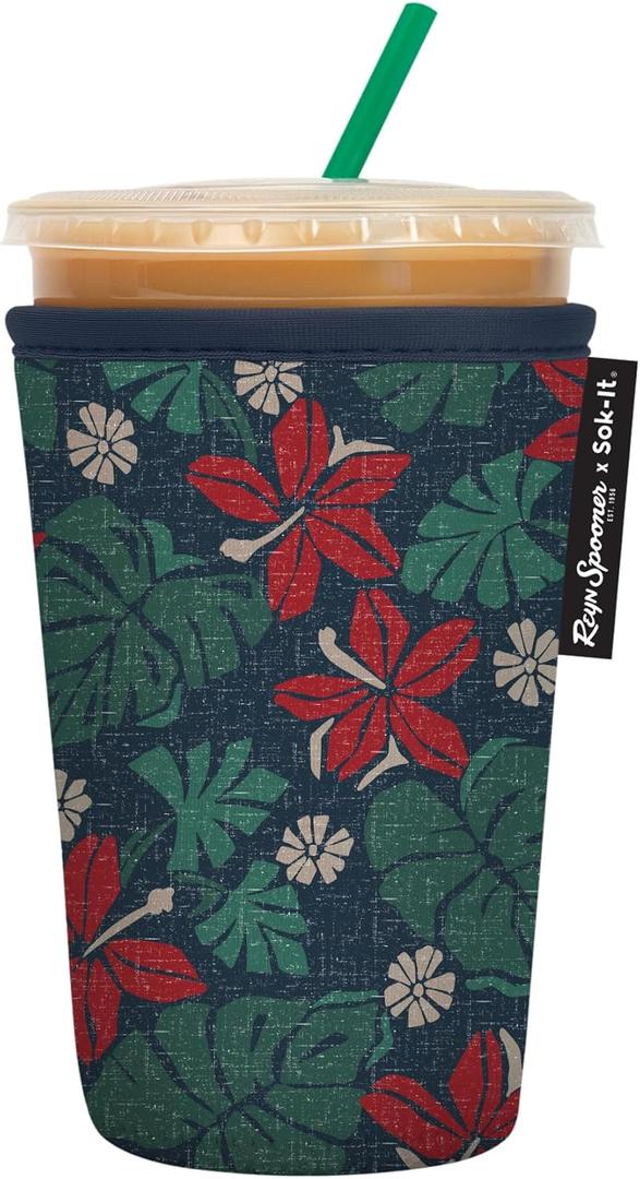 Sok It JavaSok Iced Coffee & Cold Soda Insulated Neoprene Cup Sleeve (Reyn Spooner Pahala, Medium: 22-28 oz)