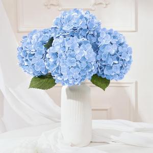 4 Pcs Blue Hydrangea Artificial Flowers, Latex Real Touch Hydrangea Flowers, 19.6'' Full Faux Hydrangea Flowers Fake Flowers for Home Decor Party Wedding Centerpiece Bouquet Floral Arrangements