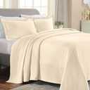 Superior 3 Piece Solitaire Cotton Bedspread Set, Home Bed Decor, Decorative Bed Spread, 2 Pillow Shams, Medium Weight Blanket, Matelasse Coverlet Bedding, Textured Quilted Pattern, King, Ivory