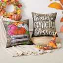 2 x Artscope Fall Decorative Throw Pillow Covers 16x16 Inch Set of 4, Happy Fall Pumpkin Truck Thankful Grateful Blessed Outdoor Farmhouse Pillow Cases for Home Sofa Couch-Pink Brown