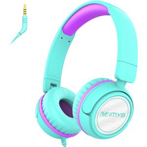 IMYB V1 Kids Headphones, Wired Stereo Foldable Tangle-Free 3.5mm Adjustable On-Ear Headphones for Kids for School/Toddlers/Childrens/Teens/Boys/Girls/Ipad/Tablet/Kindle/Phones/Travel/Plane (Green-RV)