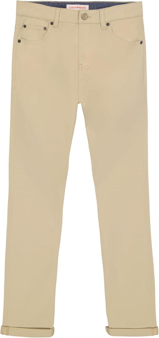 Skinny Fit Stretch Twill Pants, 5-Pocket Style, Zipper Fly & Button Closure (16, Pelican Light Beige)