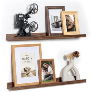 Fun Memories Picture Ledge Shelf, 24 Inch Floating Shelves Set of 2, Nursery Book Shelves for Toys Storage, Kids Bookshelf Wall Mounted for Wall Decor Books Photo Frames, Walnut