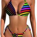 Tadxcjz Bikini Set for Women Two Piece Swimsuit V Neck String Bathing Suit Halter Top Tie Side Bottom One Size