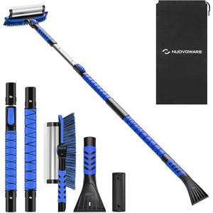 Nuovoware 60" Ice Scraper and Extendable Snow Brush for Car Windshield, 5 in 1 Adjustable Snow Removal Tools with 270 Pivoting Brush Head for Car Auto Truck SUV, Blue
