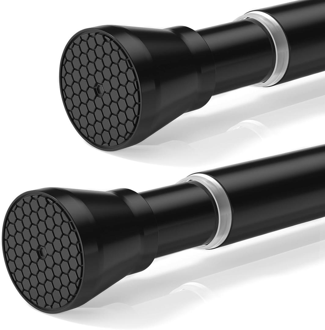 Shower Curtain Rod 30-64 inch 2Pack Shower Adjustable Curtain Rod No Drilling Expandable Spring Pressure Rod Spring Curtain Rods for Bathroom Windows (Black)