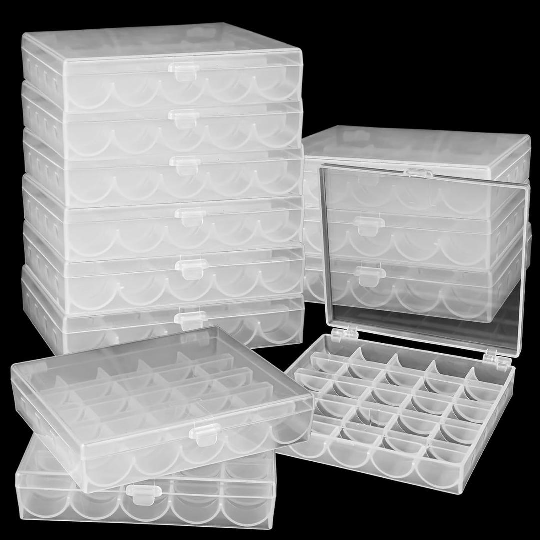 LOYORTY 12PCS Plastic Empty Bobbin Storage Case, 25 Slots Bobbin Case Holder, Transparent Bobbin Organizer Storage Box, Bobbins Spools Case for Sewing Machine