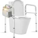 Toilet Safety Rails for Seniors - Adjustable Height & Width Toilet Safety Frame with Storage Pouch & Night Light, Heavy Duty 300LB Foldable Bathroom Handles for Elderly, Disabled Fits All Toilets