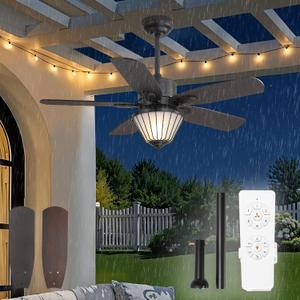 42" Outdoor Ceiling Fan with Lights for Patios, IP65 Waterproof | Remote Control, Hardwired, Bulb Light, 6 Speeds, Reversible, 5 Dual Finish Blades for Patio Gazebo Porch, Black