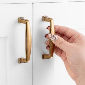 Antique Brass Cabinet Pulls, 3 Inch Hole Centers, Stepped Kitchen Cabinet Handles ZP2402 | Pack of 10, Solid Retro Hardware for Kitchen Door Drawer Dresser Bathroom Vanity Cupboard, 3"