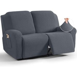 TAOCOCO Recliner Loveseat Slipcover, 6 Pieces Dual Recliner Sofa Covers for 2 Seat Dual Reclining Loveseat Couch, Stretch Soft Jacquard Pattern Furniture Protector with Elasticity (2XL, Grey)