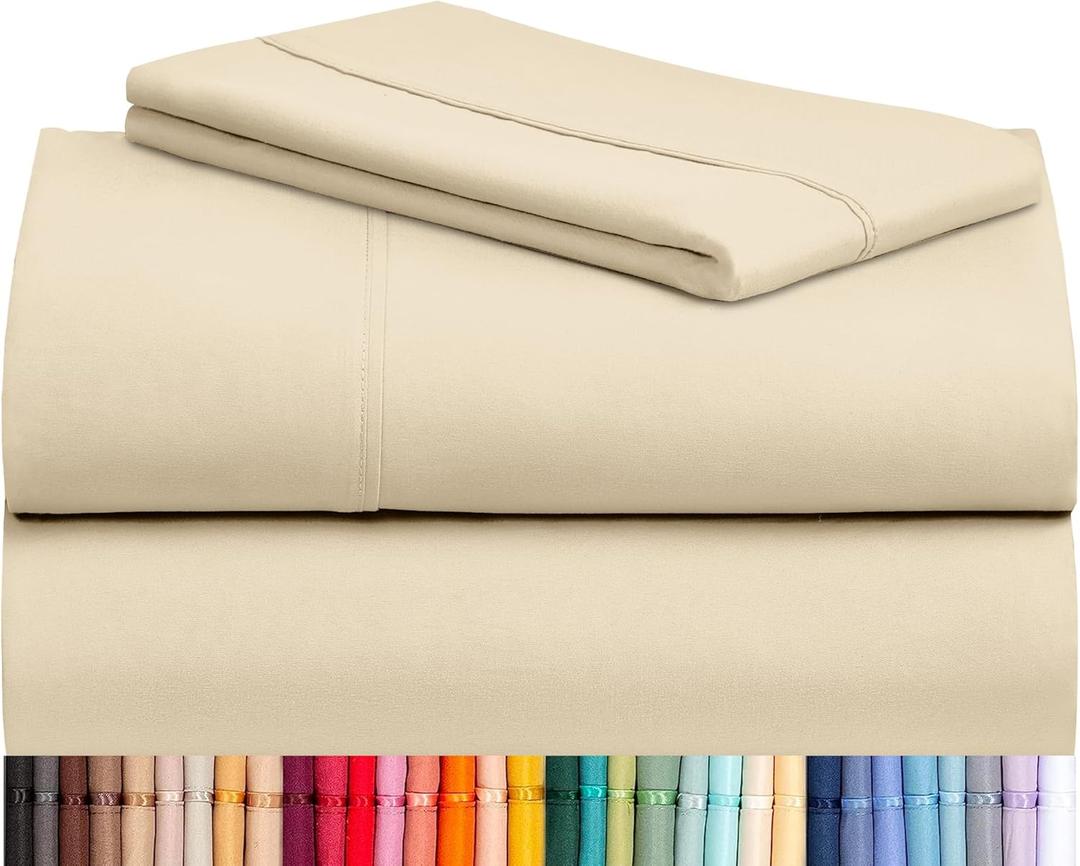 LuxClub Twin Sheets - Soft Kids Bed Sheets, 3 PC Deep Pockets 18" Eco Friendly Wrinkle Free Fitted Sheets Machine Washable Hotel Bedding Silky Soft Cream