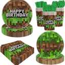 140pcs Green Birthday Party Decorations Green Plates Napkins Party Supplies Disposable Paper Cups Tableware Set for Boys Kid Teen Birthday Decor Serves 20