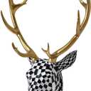 XYZWOMN Deer Head Wall Decor, 15.7 Inch Faux Resin Animal Head Wall Mount with Gold Antlers, Modern Mosaic 3D Wall Art Sculpture for Living Room Bedroom Home Decoration, Black and White