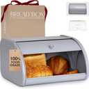 FINESSY Modern Metal Bread Box for Kitchen Countertop, Farmhouse Homemade Loaf Bread Storage Bin Holder for Kitchen Counters Organizer, Airtight Roll Top Sourdough Corner Breadbox Container Keeper (Nordic Grey)