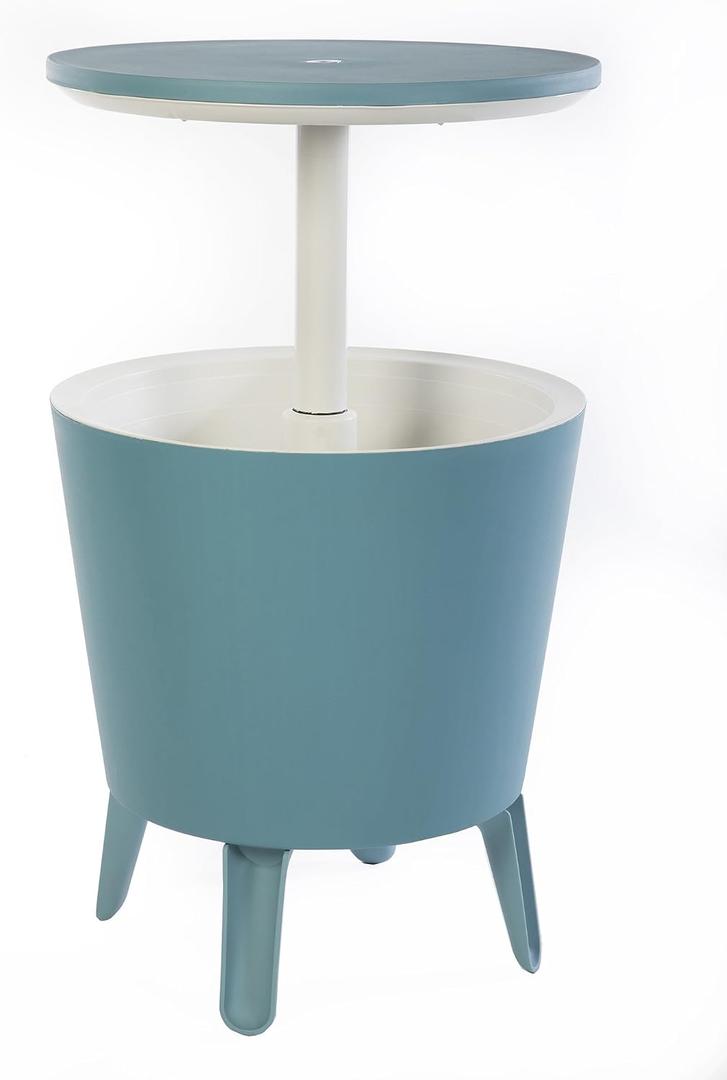 Keter Modern Cool Bar Outdoor Patio Furniture and Hot Tub Side Table with 7.5 Gallon Beer and Wine Cooler, Teal, 19.5 inches x 19.5 inches x 33 inches
