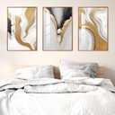 Large Framed Wood grain color Neutral Abstract Wall Art for Living Room, 3 Piece Boho Canvas Prints Paintings Artwork for Walls, Aesthetic Watercolor Pictures for Hallway Office Wall Decor 16x24 In