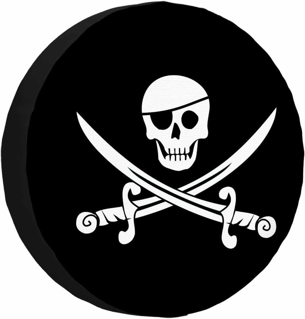 MIYASANG Pirate Flag Spare Tire Cover Skull Bayonet Black Dangerous Halloween Weatherproof Universal Wheel Protectors Camper Tire Covers for Trailer Rv Travel(17 inch) (17" fits tire cover diameter 31"-35")
