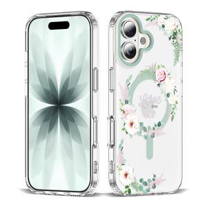 XIQI Compatible with iPhone 17 Case 6.3" for Women Girls Cute Translucent Magnetic Phone Case with Floral Pattern [Never Fade Flower Design][Compatible with Mag-Safe],Rose/Camellia