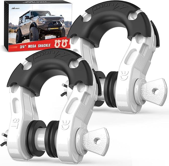 Blackout XP D Ring Shackle Set with 45,000 lbs. of Break Strength, 3/4” Diameter Shackles with 7/8" Screw Pin with Isolator and Washers for Off Road Recovery