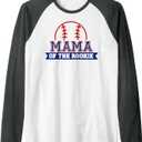 Mama of Rookie 1st Birthday Baseball Theme Matching Party Raglan Baseball Tee L