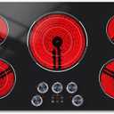 Electric Cooktop 36 Inch Karienvir, 5 Burner 9200W Electric Stove Top with Dual-Ring & Triple-Ring Burners, 220V-240V Hardwired Cooktop, 36" Cook top With Knob Control 9 Level Power, Timer, Lock