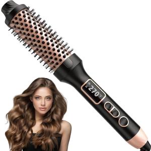 NONK Thermal Brush 1.5", Thermal Round Curling Brush, Long Lasting Universal Voltage Heated Curling Iron for All Hair, Tourmaline Ceramic,Curling Iron with 5 Temperature Control, Rose Gold