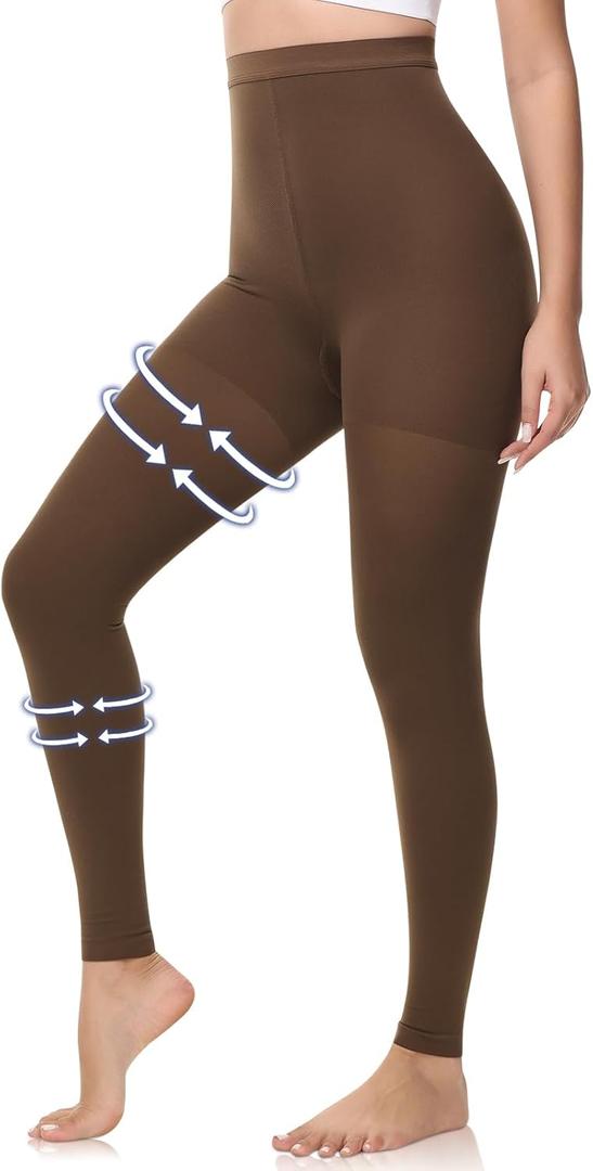 beister Medical Compression Pantyhose for Women & Men, 20-30mmHg Graduated Support Tights, Opaque Footless Waist High Compression Stockings & Leggings for Varicose Veins, Edema, Flight, DVT (Large, Brown)