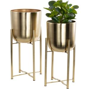 CosmoLiving by Cosmopolitan Metal Indoor Outdoor Planter Dome Large Planter Pot with Removable Stand, Set of 2 Planters 19", 22"H, Gold