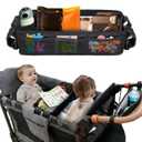 Stroller Snack Tray Compatible with Wonderfold Wagon, Thickened Waterproof Faux Leather Wagon Accessories, Comes with Cup Holder and Storage Net Bag Universal Stroller Snack TrayW2 Series