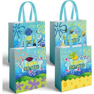 16 PCS Birthday Cartoon Ocean Paper Gift Bags - Yellow & Blue Cute Themed Party Happy Birthday Decorations Sign Party Decor Supplies for Baby Shower Summer Boys Girls