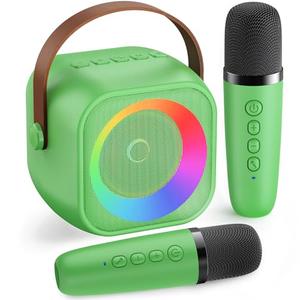 Mini Karaoke Machine Portable Bluetooth Karaoke Microphone, Singing Speaker with 2 Wireless Mic and Light Kids Adults, Christmas Birthday Gifts for Girls Boys Family Home Party(Green)