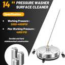 14" Pressure Washer Surface Cleaner with 4 Wheels - Stainless Steel Surface Cleaner for Pressure Washer Attachment for Concrete, Patio, Sidewalk, Deck and Driveways - PWS14