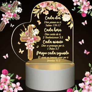 Jetec Christian Acrylic Night Light Gift Women Inspirational Religious Gift with Warm Color Lamp Base LED Night Light Bible Verse Decor for Graduation Wedding Church Coworker(Spanish)
