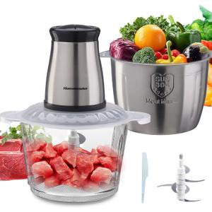 Electric Food Chopper, 5-Cup Food Processor by Homeleader, 1.2L Glass Bowl Grinder for Meat, Vegetables, Fruits and Nuts, Stainless Steel Motor Unit and 4 Sharp Blades, 300W