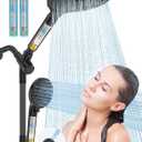 Dual Filtered Handheld Shower Heads Combo, HOPOPRO 15-Mode High Pressure Rainfall Showerheads Combo Set with Filter, for Hard Water, Removes Chlorine, Improves Skin Hair Condition, Matte Black